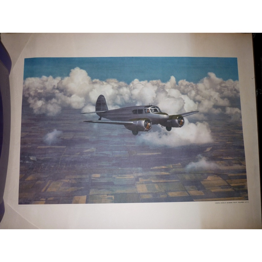 Vintage Cessna Bobcat Bomber‎ Pilot Trainer AT17 Lithograph Don Forbes Print